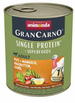 Animonda GranCarno Superfoods 6x800g Mit Pute, Mangold, Hagebutten, Leinöl